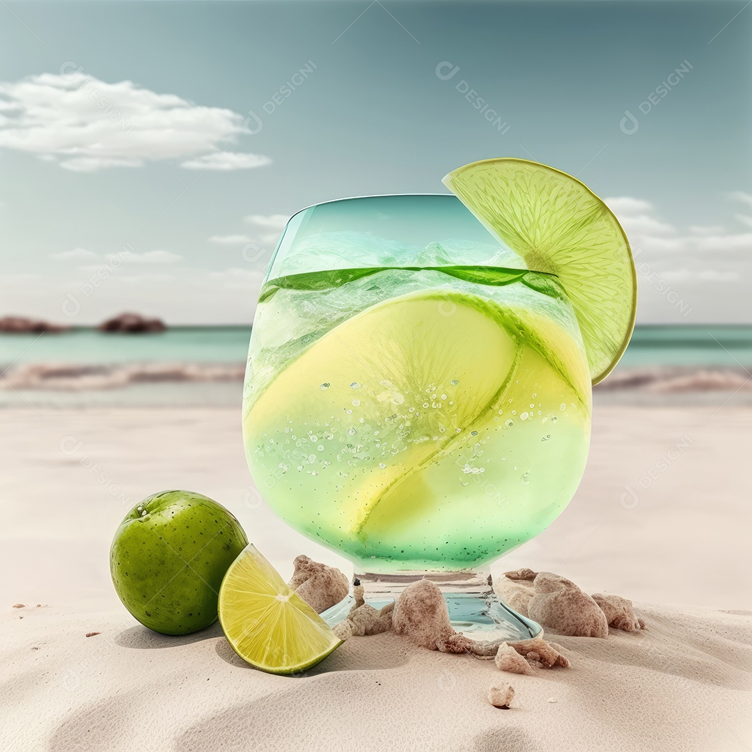 Imagem realista de copo de bebida sobre fundo isolado.