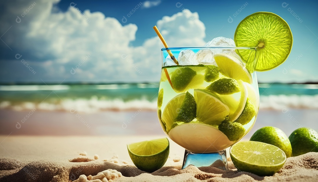 Imagem realista de copo de bebida sobre fundo isolado.