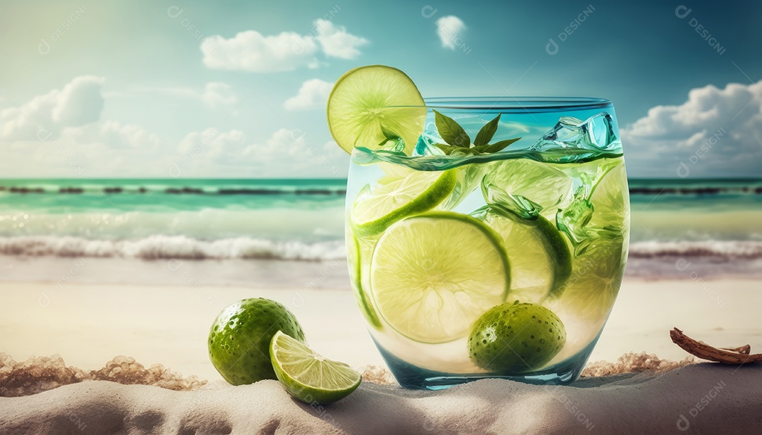 Imagem realista de copo de bebida sobre fundo isolado.