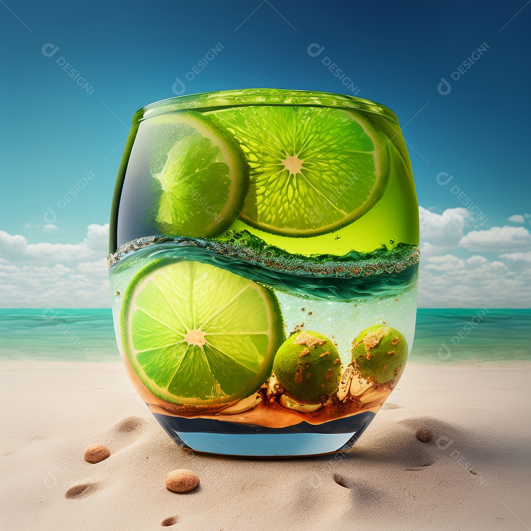 Imagem realista de copo de bebida sobre fundo isolado.