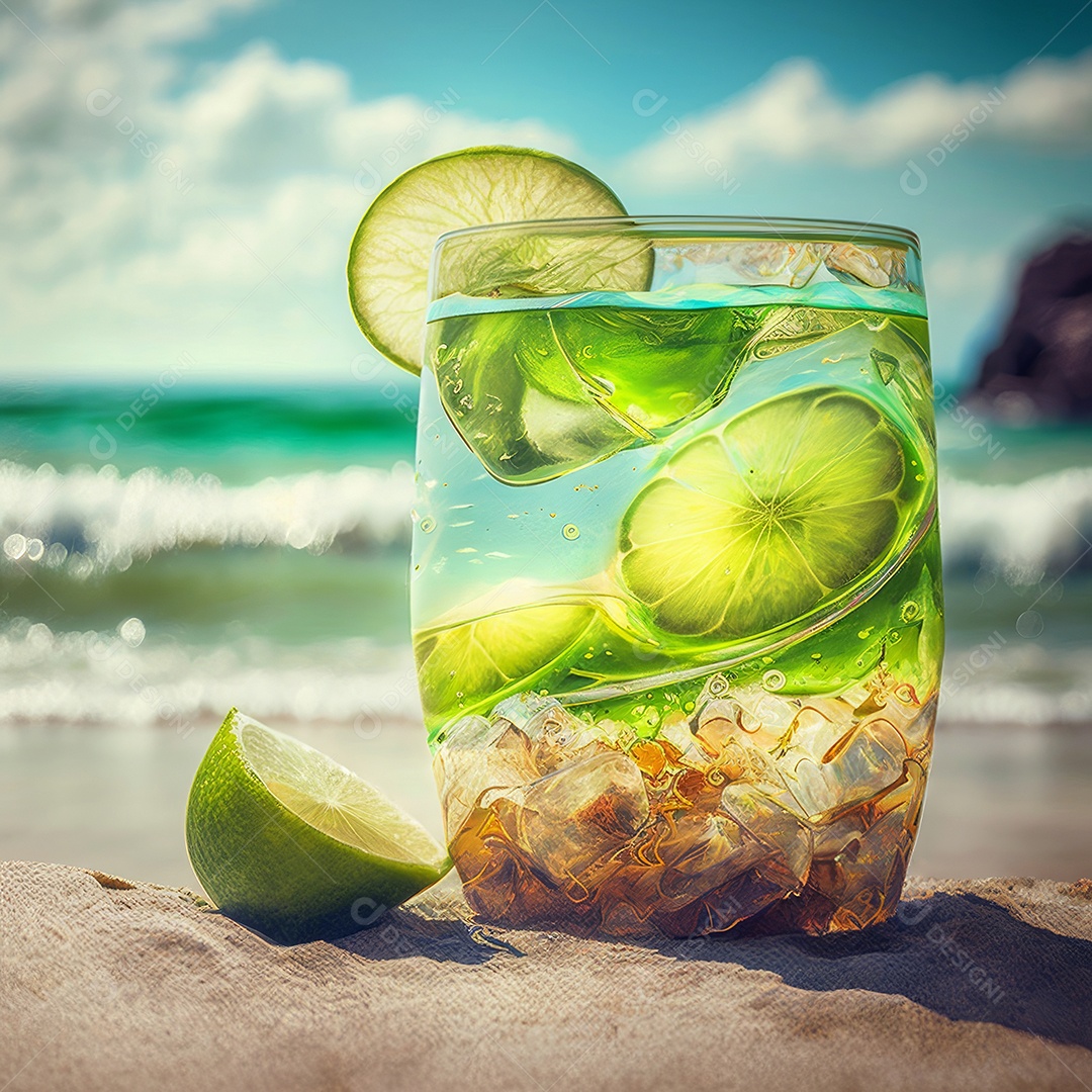 Imagem realista de copo de bebida sobre fundo isolado.