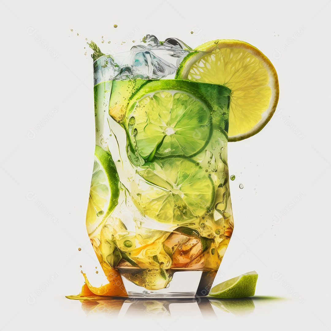 Imagem realista de copo de bebida sobre fundo isolado.