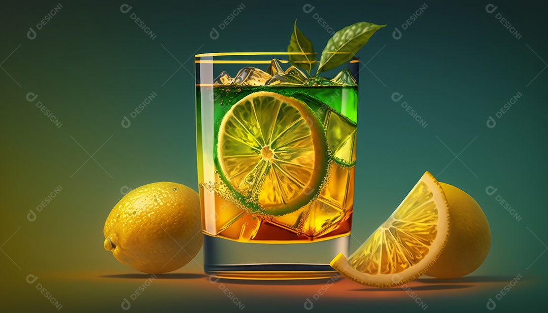 Imagem realista de copo de bebida sobre fundo isolado.