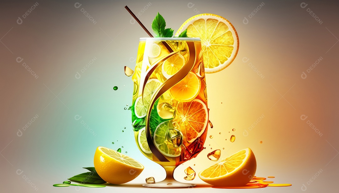 Imagem realista de copo de bebida sobre fundo isolado.