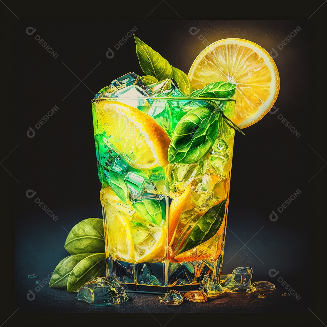 Imagem realista de copo de bebida sobre fundo isolado.