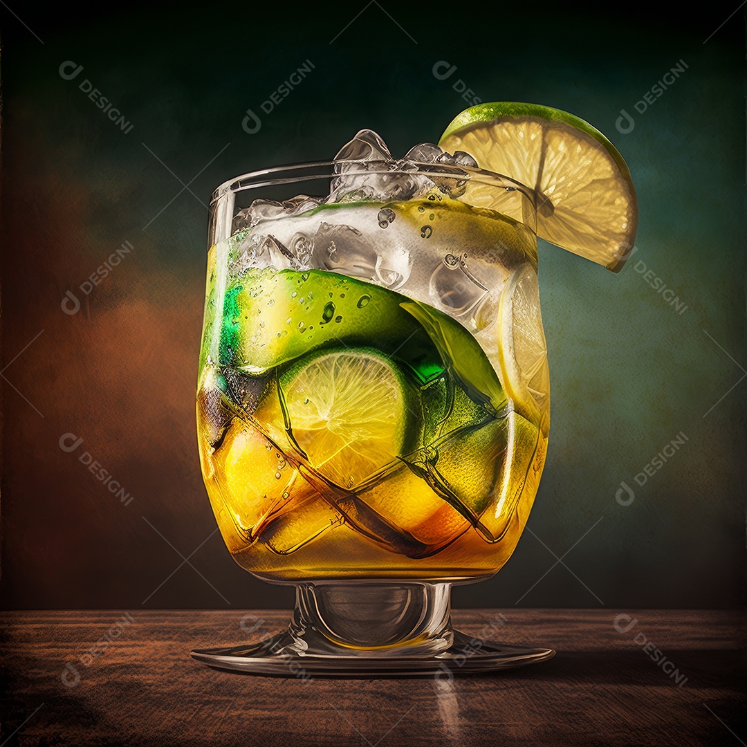 Imagem realista de copo de bebida sobre fundo isolado.