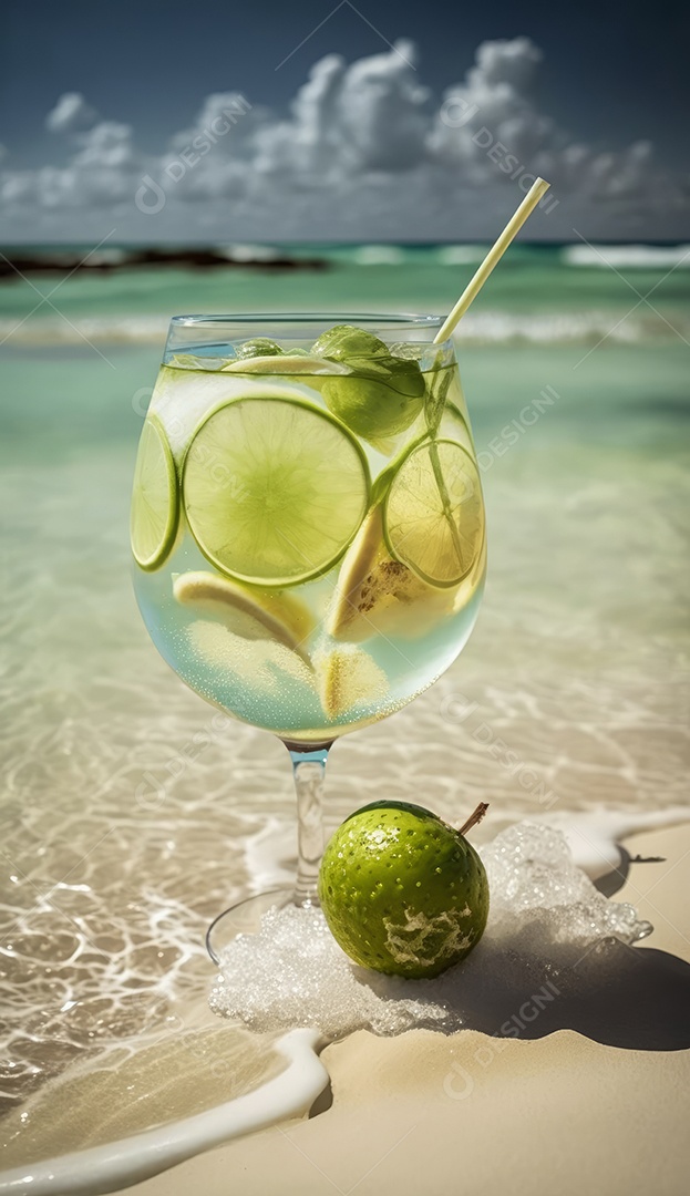 Imagem realista de copo de bebida sobre fundo isolado.