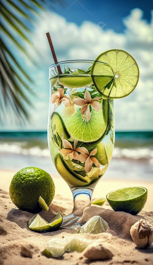 Imagem realista de copo de bebida sobre fundo isolado.