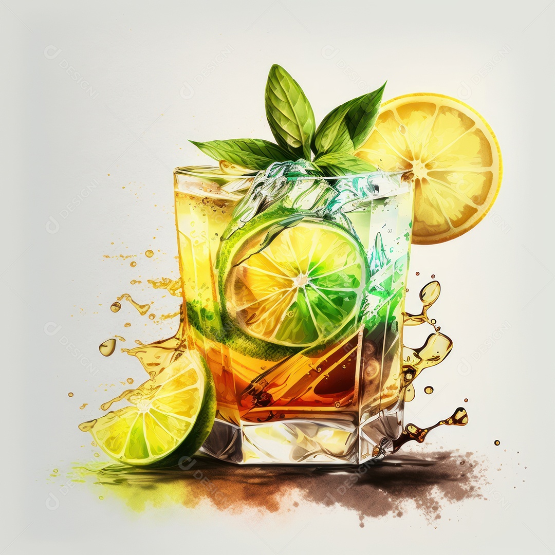 Imagem realista de copo de bebida sobre fundo isolado.