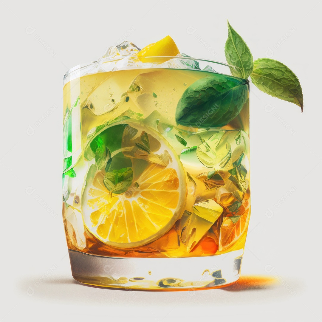 Imagem realista de copo de bebida sobre fundo isolado.