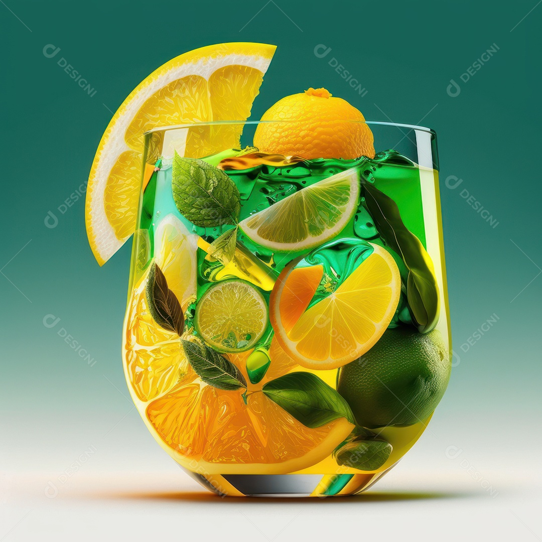 Imagem realista de copo de bebida sobre fundo isolado.