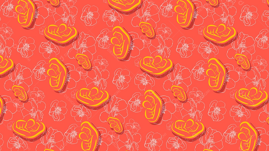 Pattern Padrões Geométricos Objetos Flores Do Dia Das Mães Em Fundo Vermelho Vetor AI + PAT