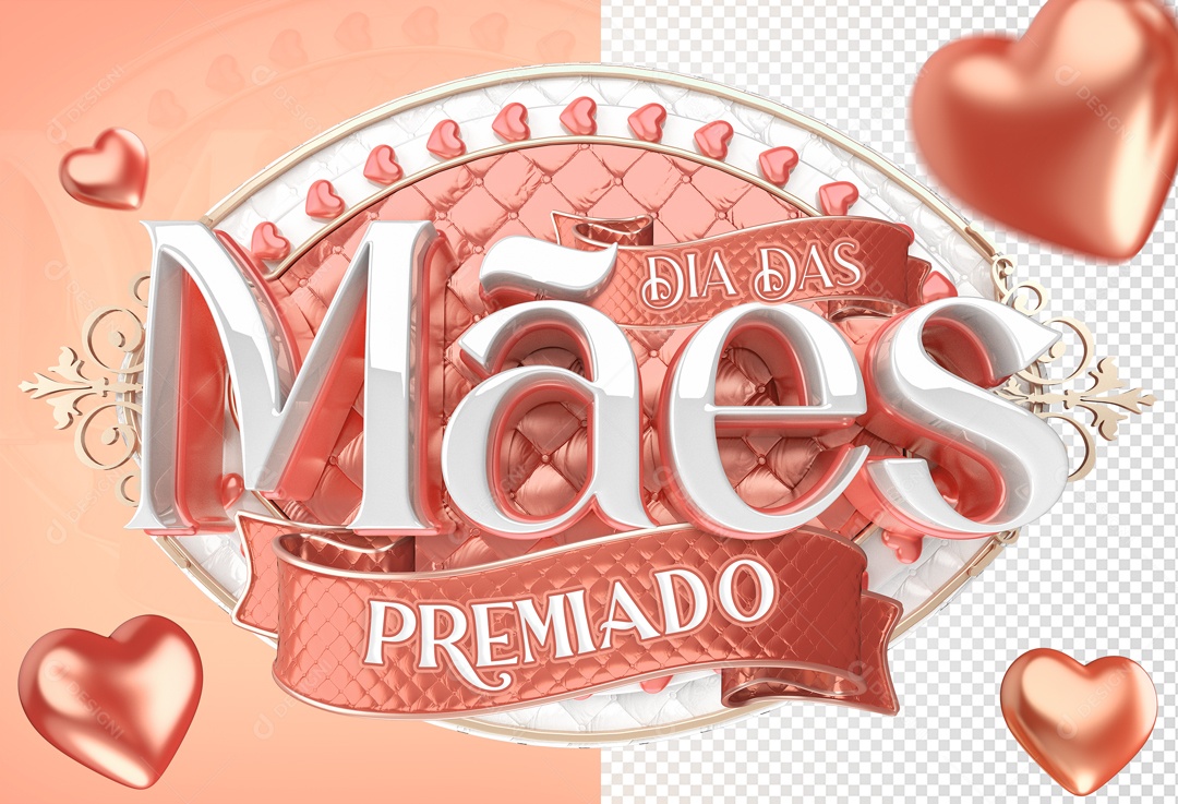 Dia Das Mães Premiado Selo 3D Rosa Para Composição PSD