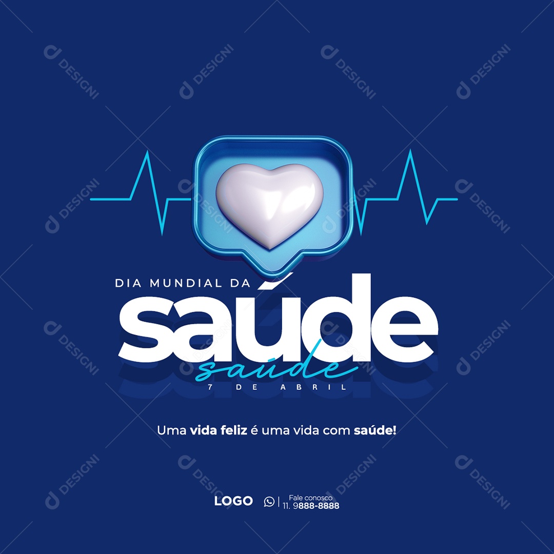 Dia Mundial da Saúde 07 de Abril Uma Vida Feliz é Uma Vida Com Saúde Social Media PSD Editável