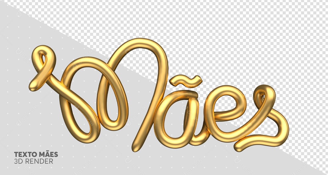 Texto 3D Mães Dourado Fundo Branco PSD