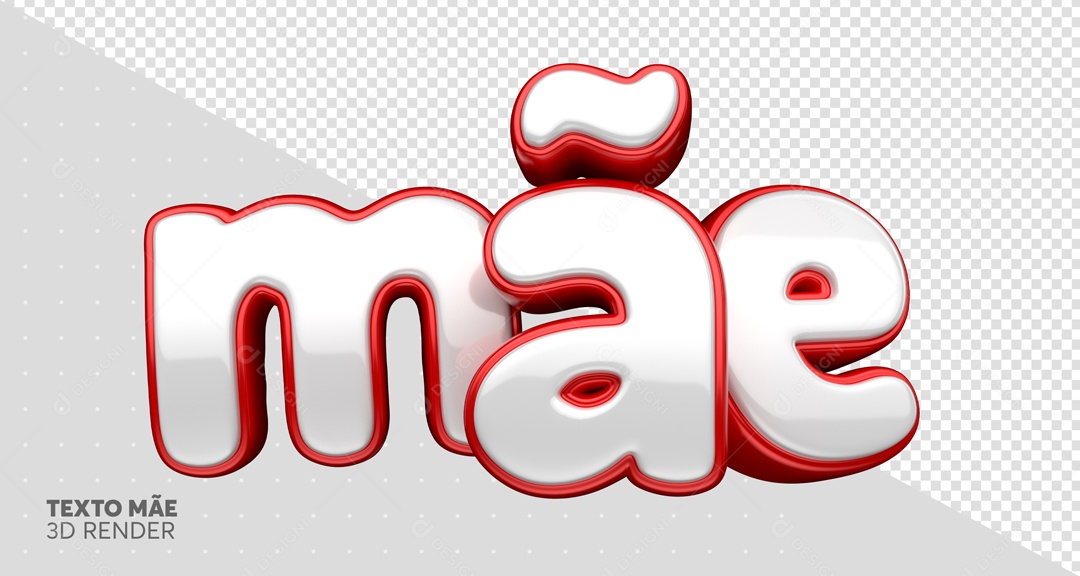 Texto 3D Mãe Branco Com Vermelho Fundo Branco PSD Editável