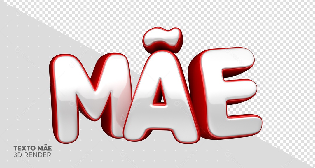 Texto 3D Mãe Branco Com Vermelho Fundo Branco PSD Editável