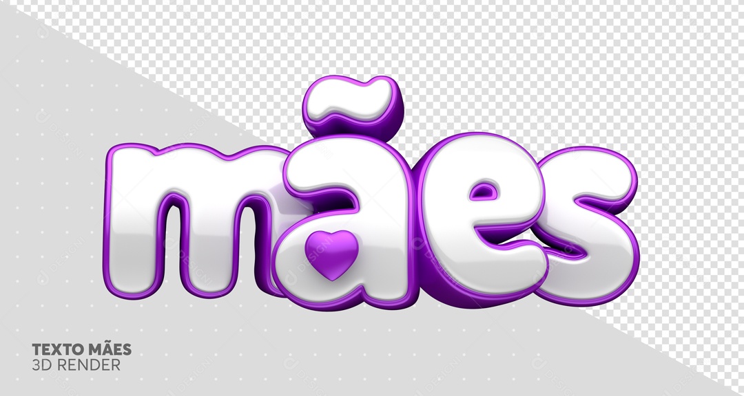 Texto 3D Mães Branco E Roxo Coração Para Composição PSD