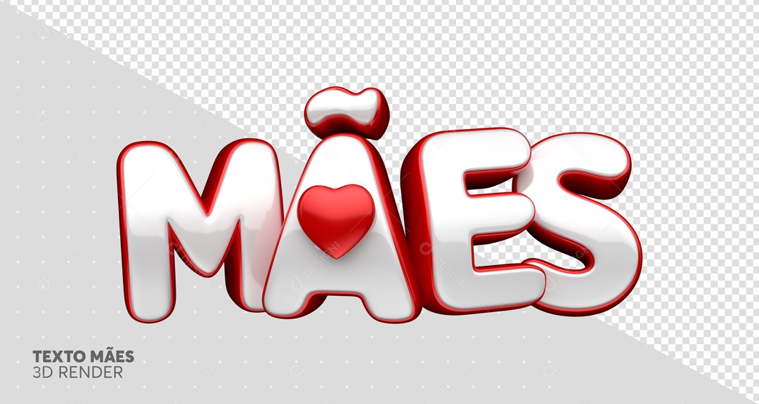 Texto 3D Mães Branco E Vermelho Coração Para Composição PSD
