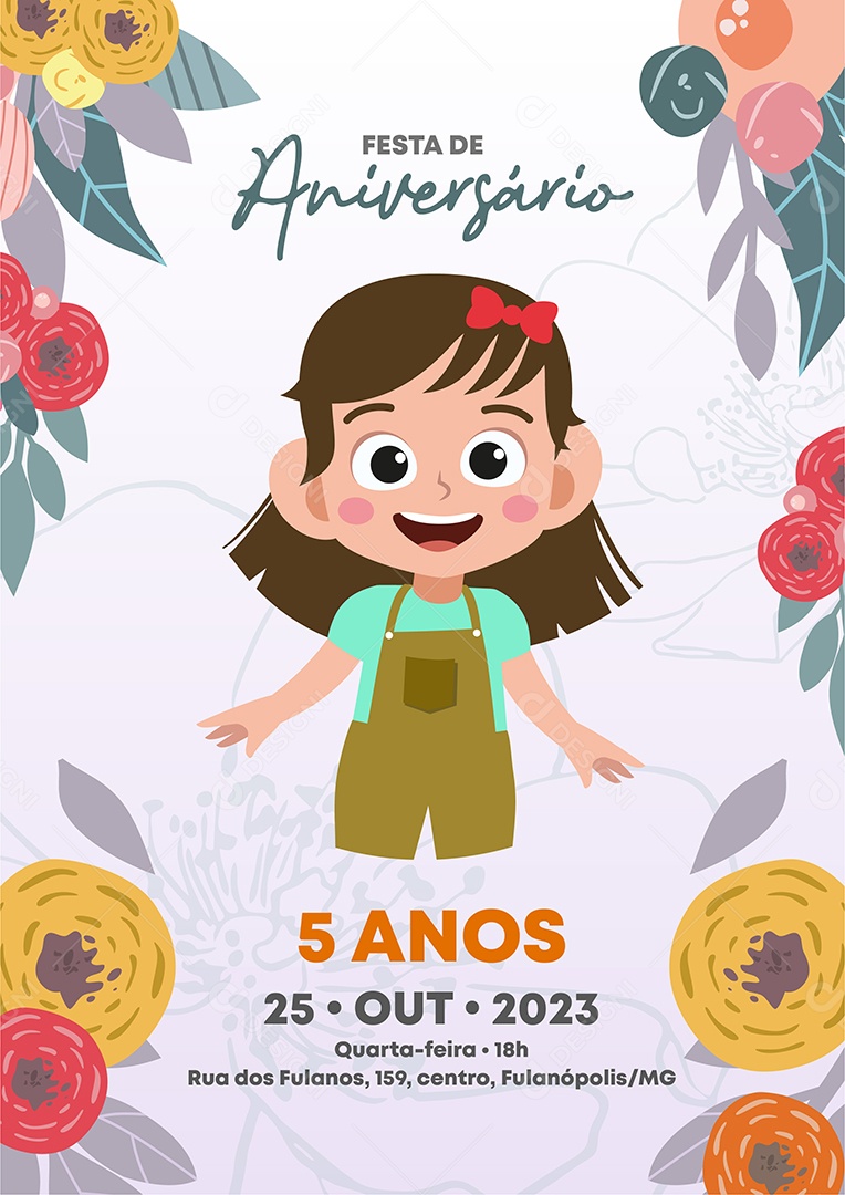 Modelo De Convite De Aniversário 5 Anos AI + EPS
