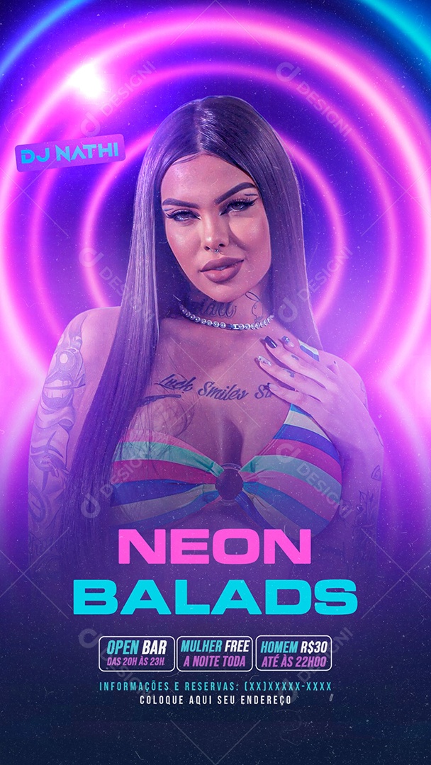 Story Flyer Neon Balads Social Media PSD Editável