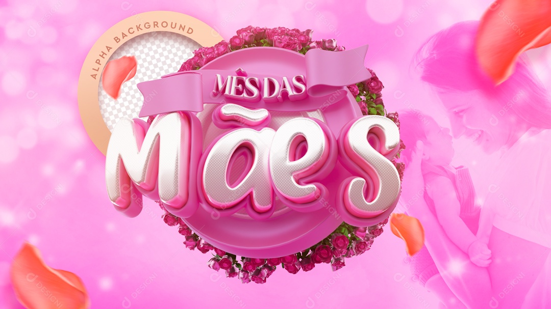 Selo 3D Mês Das Mães Moldura Rosa PSD Editável
