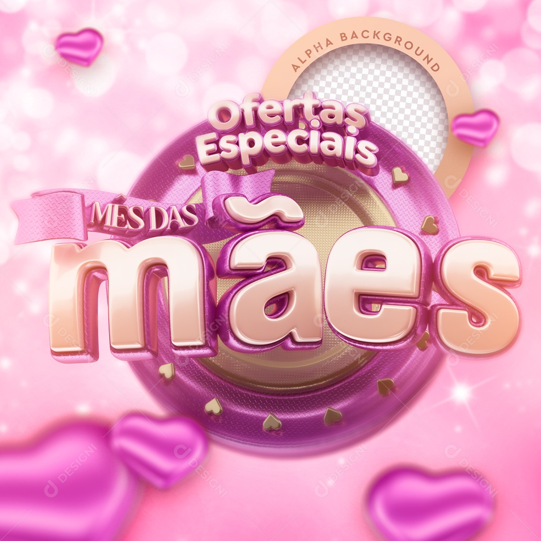 Selo 3D Mês Das Mães Ofertas Especiais Coração Roxo PSD Editável
