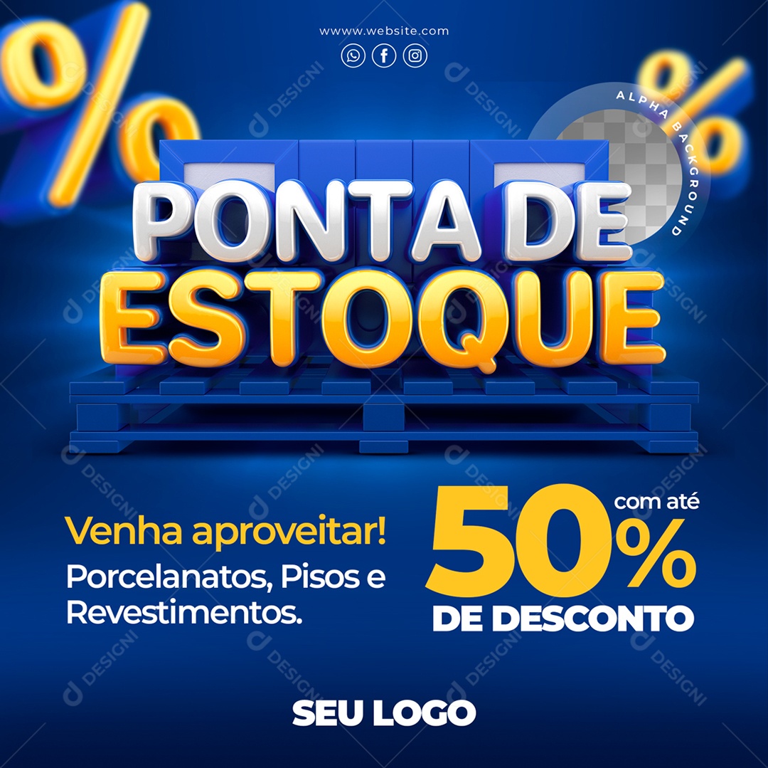 Ponta de Estoque Venha Aproveitar Porcelanatos, Pisos e Revestimentos Com Até 50% de Desconto Social Media PSD Editável