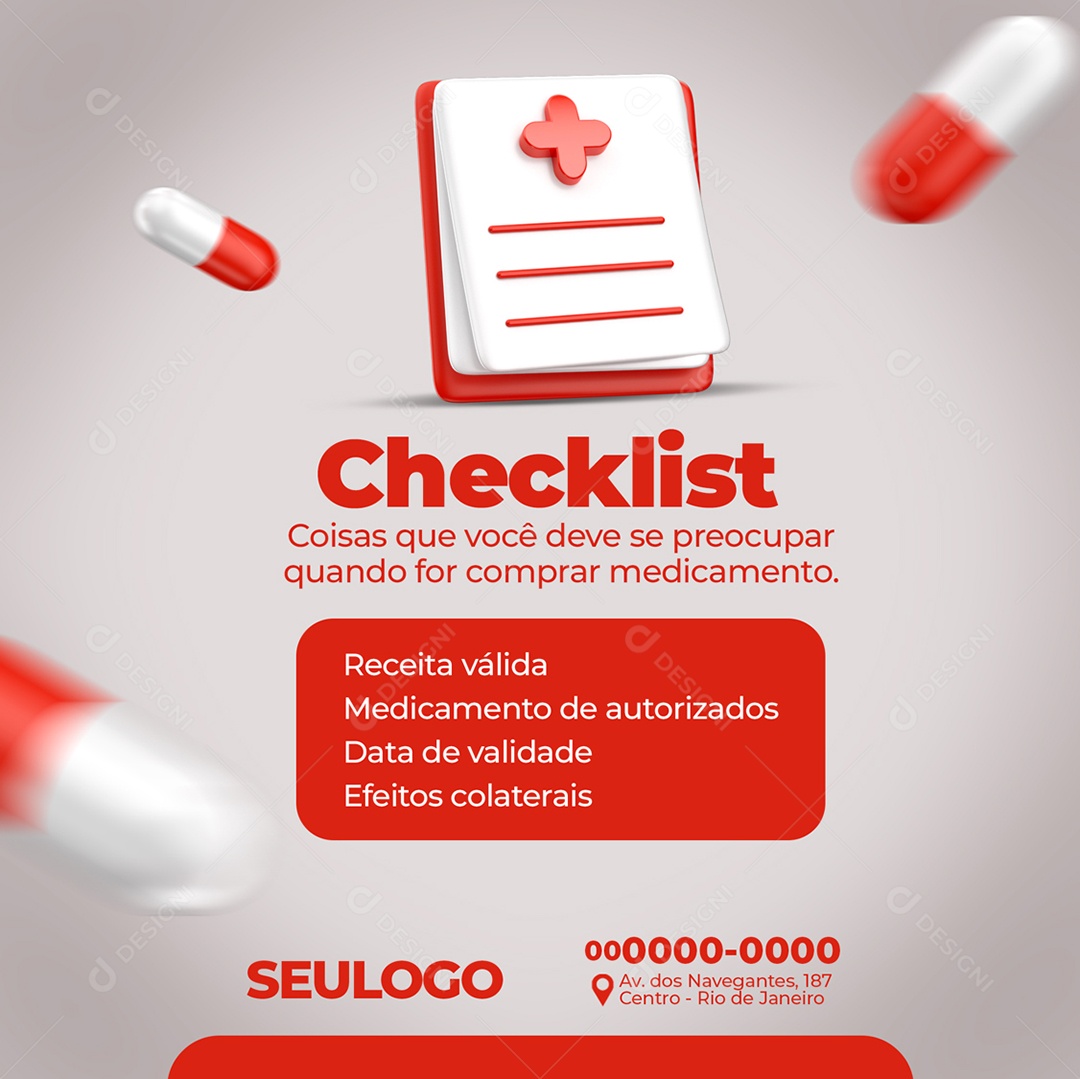 Checklist Coisas Que Você Deve se Preocupar Quando For Comprar Medicamentos Social Media PSD Editável