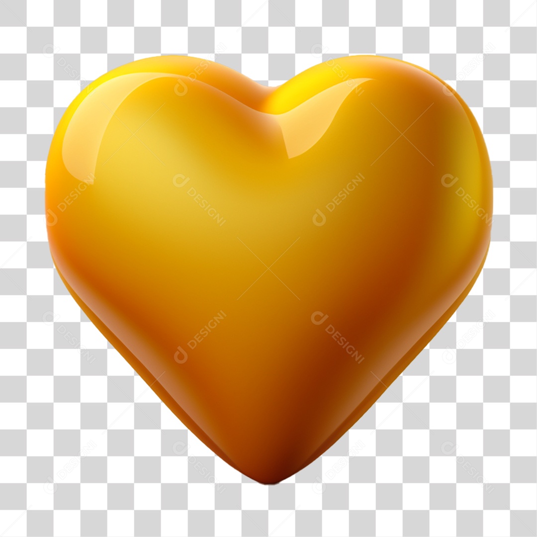 Elemento 3D Coração Amarelo  PNG Transparente