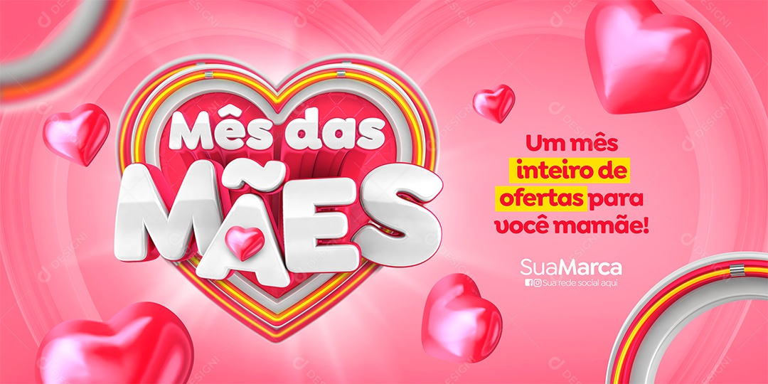 Banner Um Mês Inteiro De Ofertas Para Você Mamãe Mês Das Mães Social Media PSD Editável