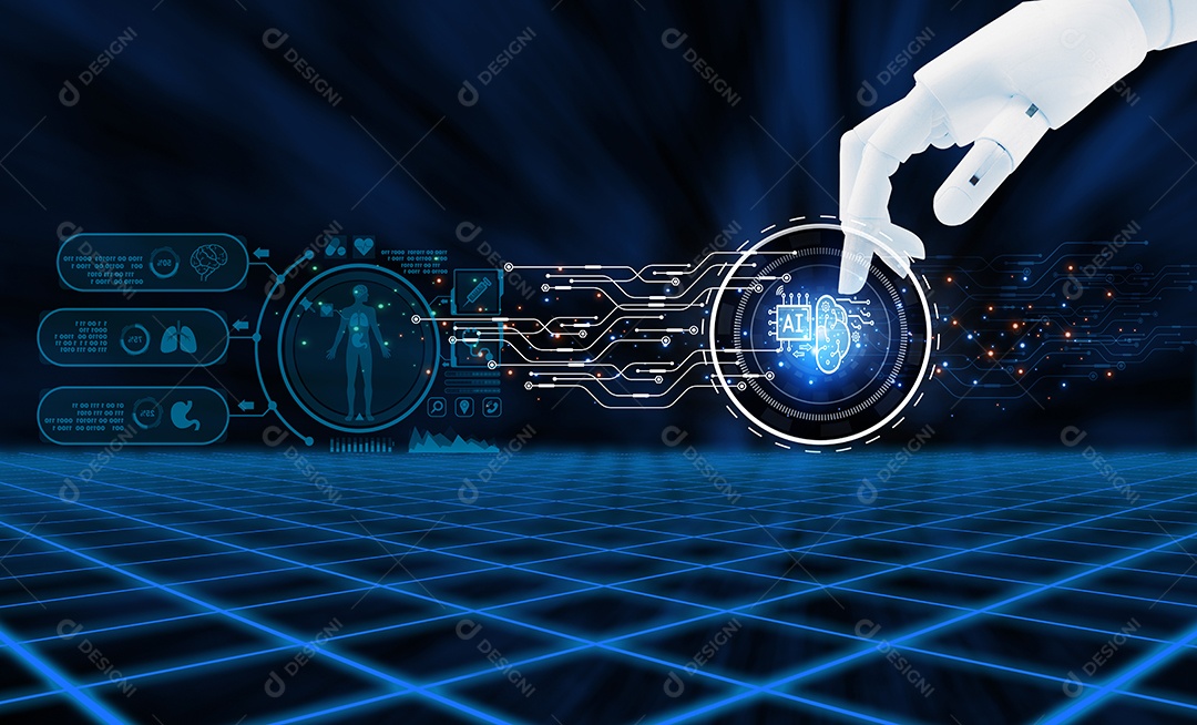 Mão robótica e inteligência artificial médica diagnóstico médico IA