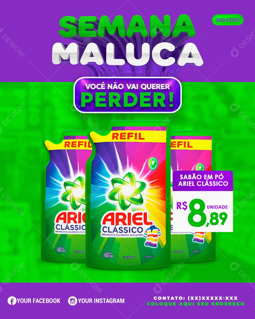 Social Media Semana Maluca Você Não Vai Querer Perder Sabão Em Pó PSD Editável