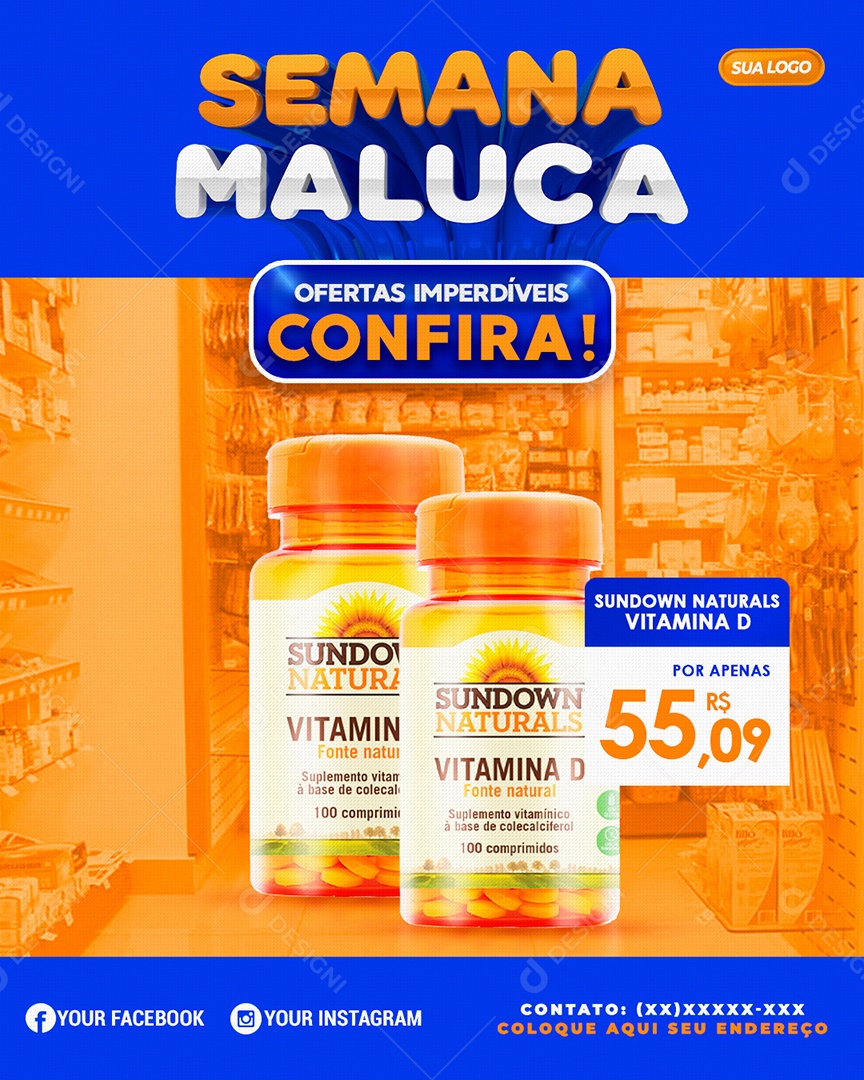 Social Media Semana Maluca Ofertas Imperdíveis Vitamina D PSD Editável