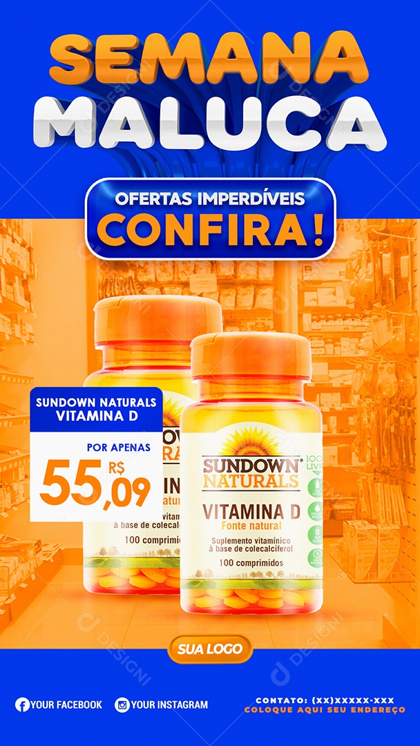 Social Media Semana Maluca Ofertas Imperdíveis Vitamina D PSD Editável