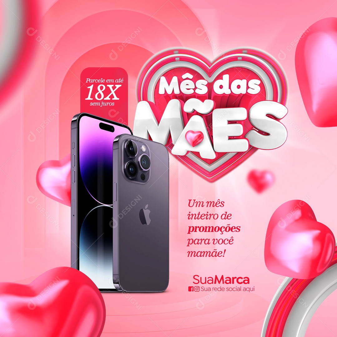 Social Media Mês Das Mães Aparelho Celular PSD Editável