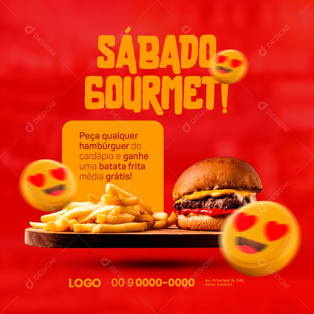 Sábado Gourmet Peça Qualquer Hambúrguer Hamburgueria Social Media PSD Editável