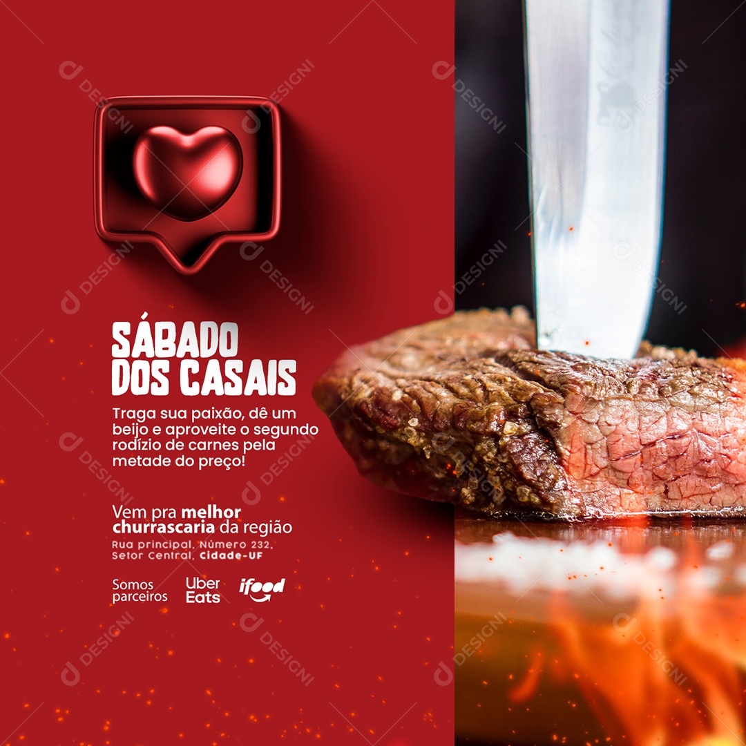 Sábado Dos Casais Traga Sua Paixão Churrascaria Social Media PSD Editável