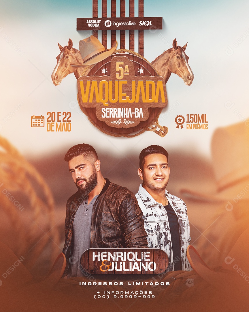 Flyer Quinta Vaquejada Henrique e Juliano Social Media PSD Editável