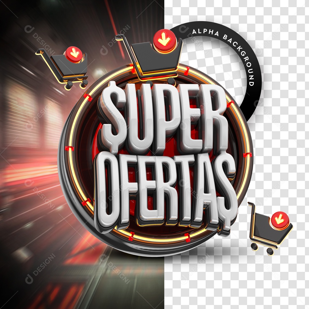 Selo 3D Super Ofertas Preto E Vermelho PSD Editável