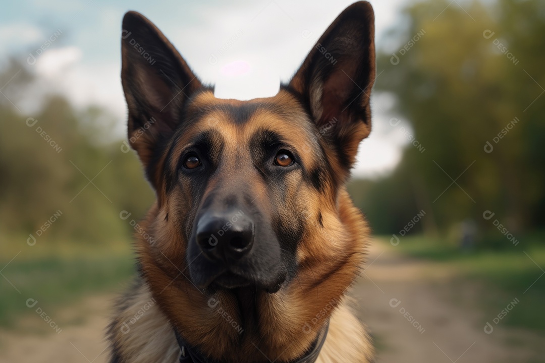 Cão da raça pastor alemão olhando para a câmera