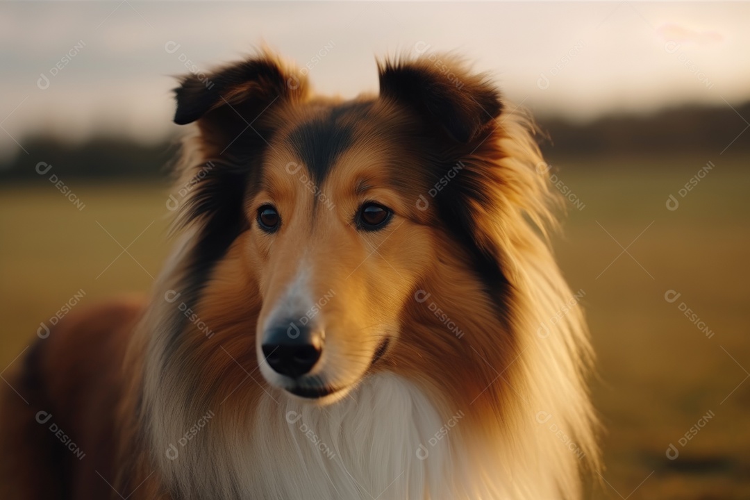 Cão da raça Rough Collie olhando para a câmera