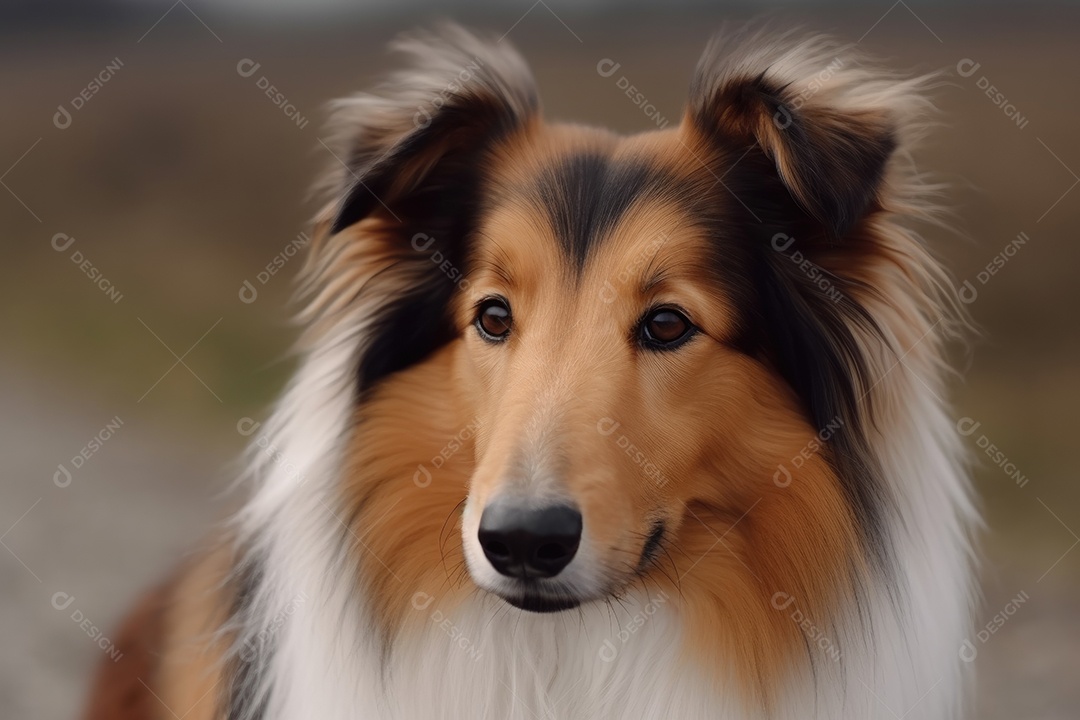 Cão da raça Rough Collie olhando para a câmera