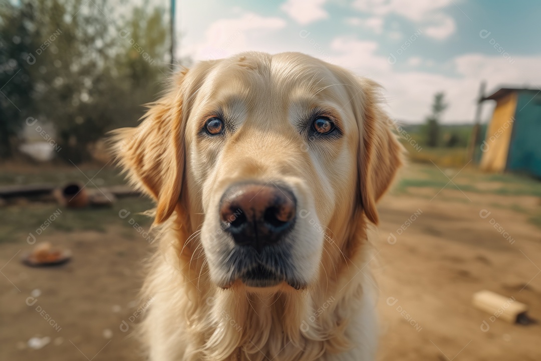 Cão da raça golden retriever olhando para a câmera