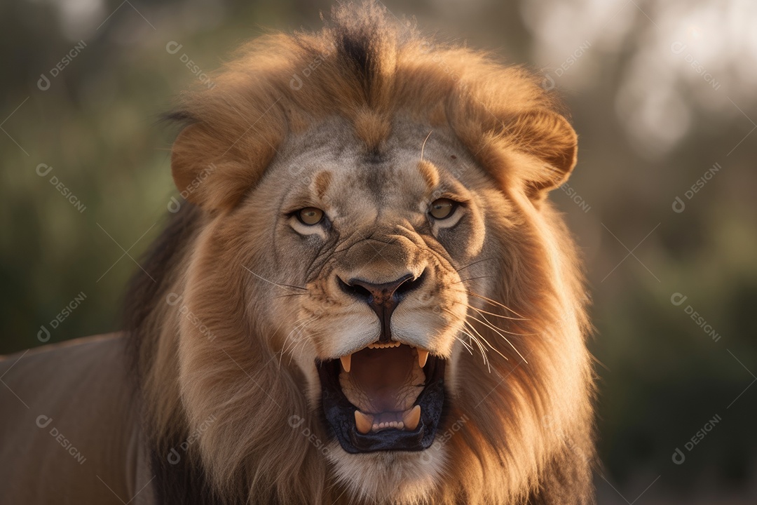 Lindo leão sob um lindo fundo de uma selva