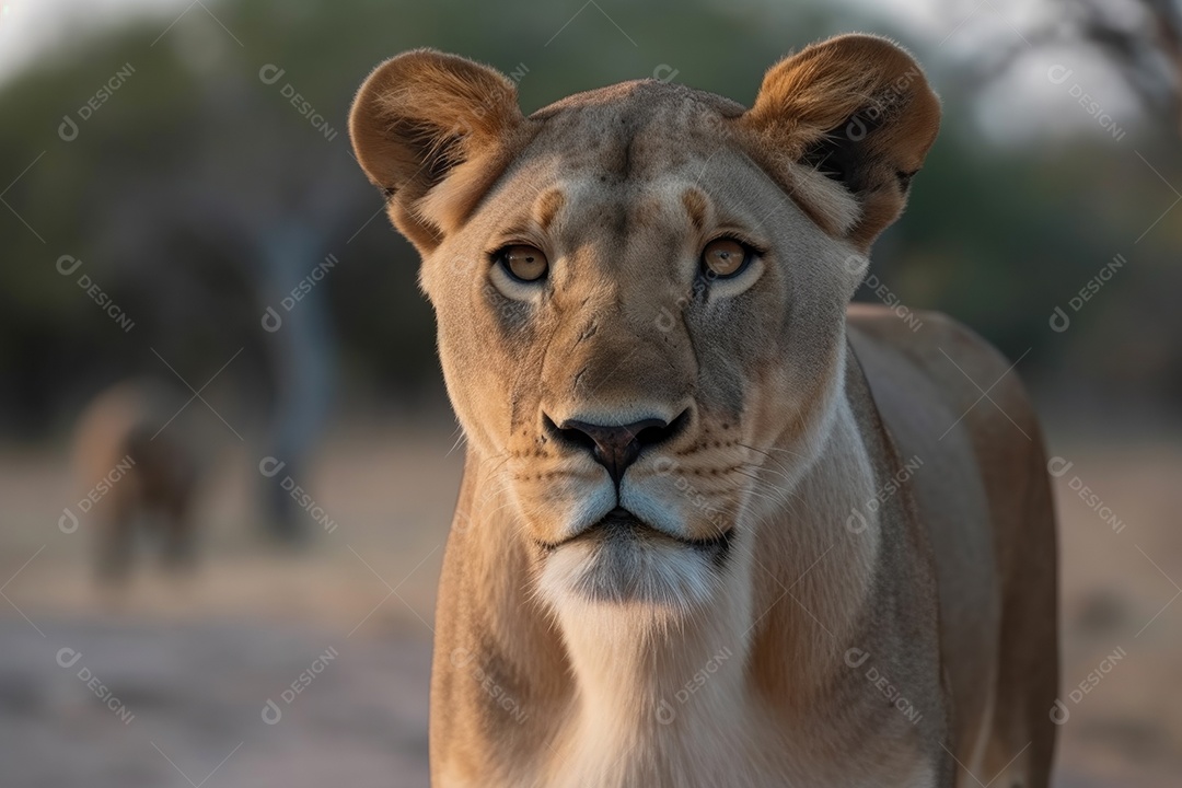 Leoa furiosa com orelhas para trás e dentes à mostra olhando para a câmera