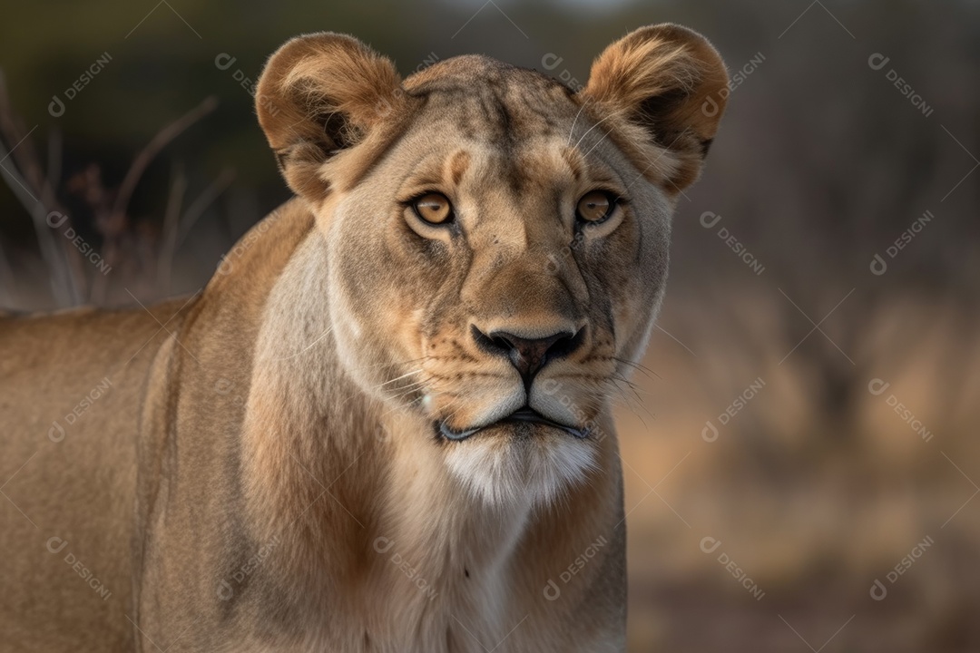 Leoa furiosa com orelhas para trás olhando para a câmera