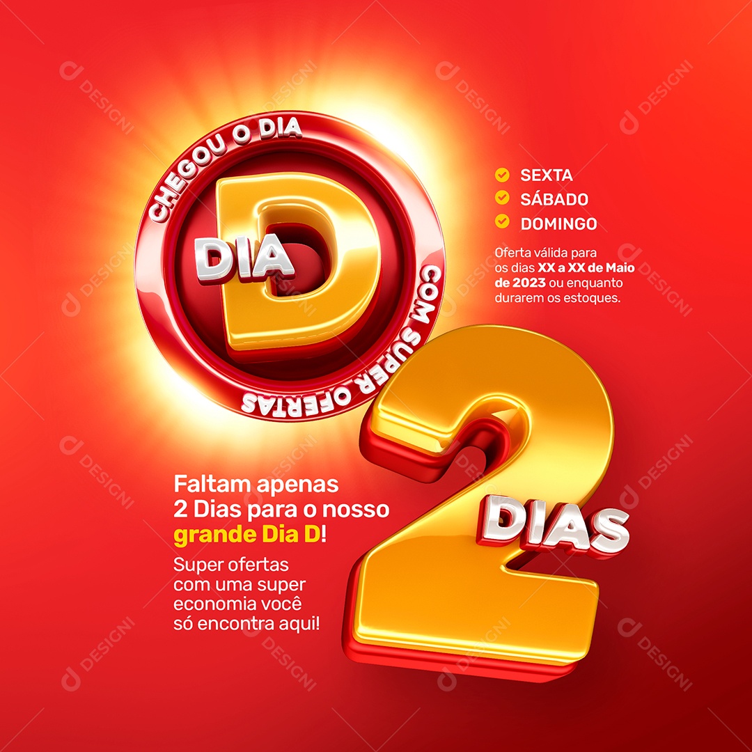 Selo 3D Faltam Apenas 2  Dias Com Super Ofertas Vermelho  Dia D PSD Editável