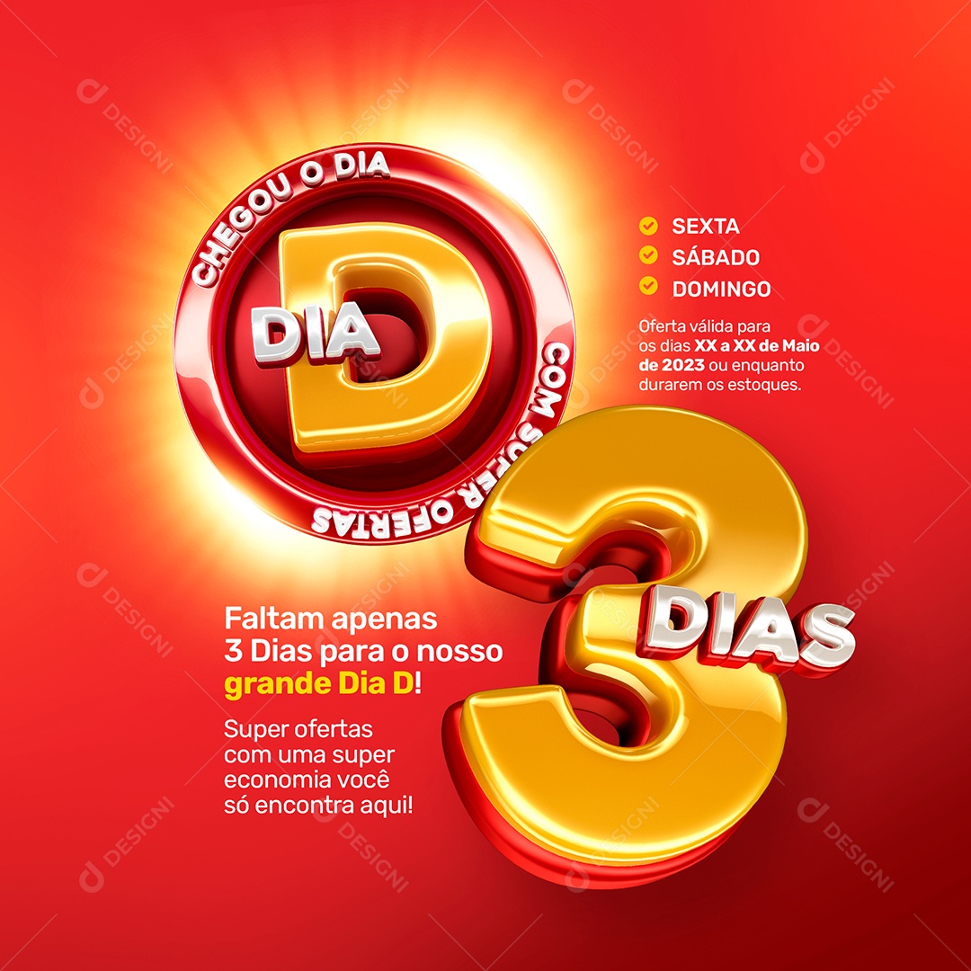 Selo 3D Faltam Apenas 3 Dias Com Super Ofertas Vermelho  Dia D PSD Editável