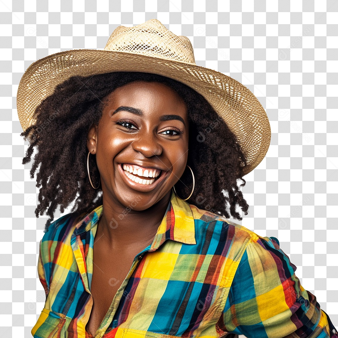 Linda Mulher Negra Usando Roupas de Festa Junina PNG Transparente